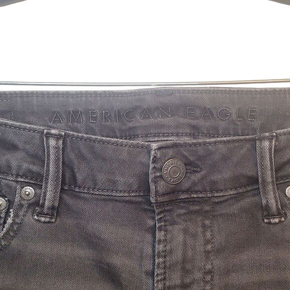 American Eagle Men's Black Distressed Straight Tapered Leg Jeans - Picture 3 of 6